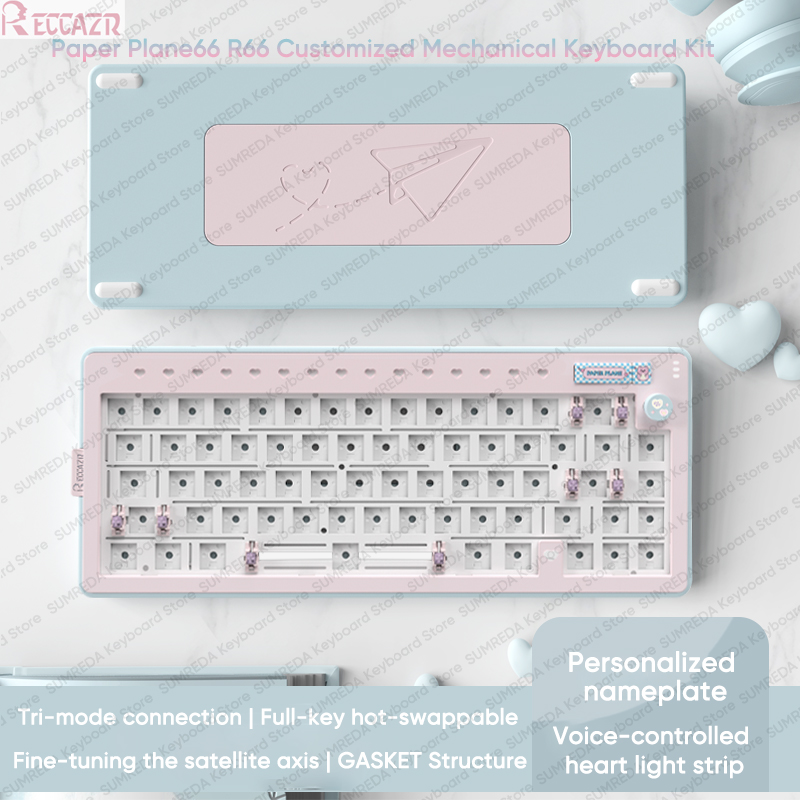 Gaming Keyboard Hot Swappable - RECCAZR R66 Paper Plane66 Mechanisches Tastatur-Kit,