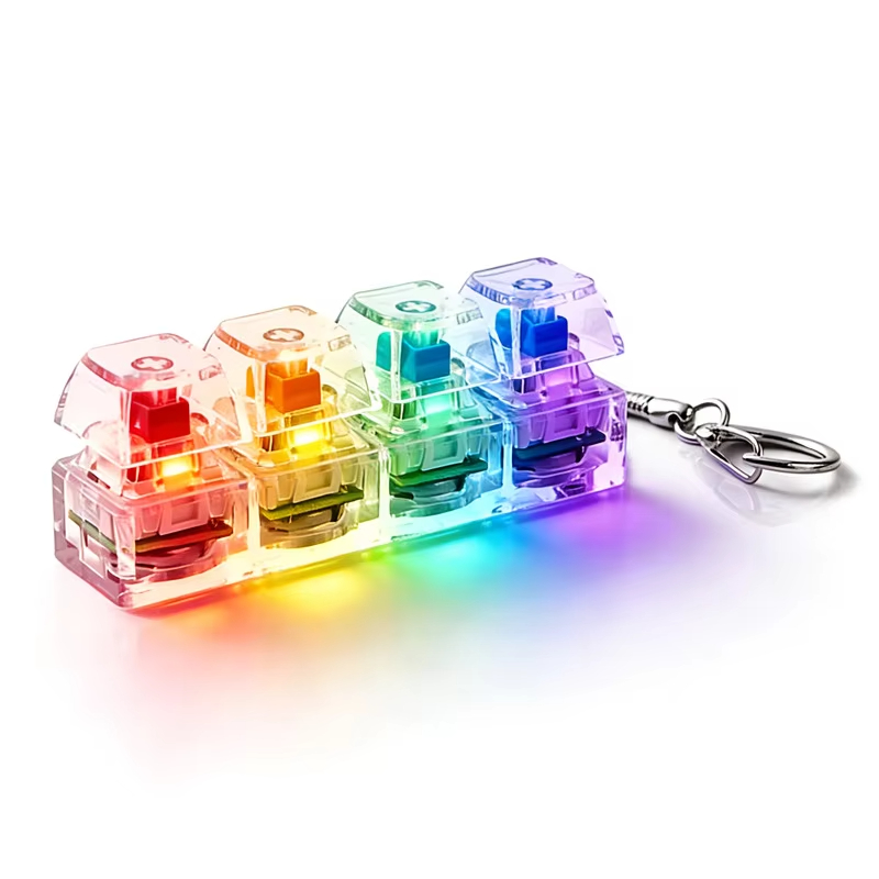 Gaming Keyboard Test - Leuchtende 4-Tasten-LED-Finger-Tastatur, Stressabbau-Fidget-Spielzeug, Schlüsselanhänger, Drucktester, Büro-Schreibtisch-Accessoire