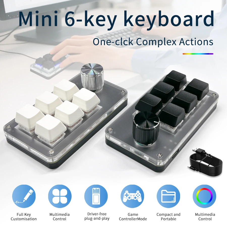Gaming Keyboard Hot Swappable - RGB 6 Tasten 1 Drehknopf Anpassbare